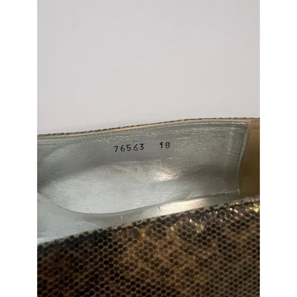Timothy Hitsman Womens Snakeskin Embossed Square Toe Flats Gold Metallic Vintage
